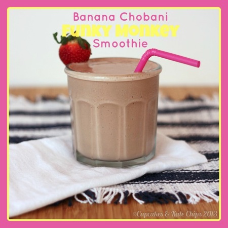 Banana @Chobani Funky Monkey Smoothie | cupcakesandkalechips.com #smoothie #chocolate #peanutbutter #banana #greekyogurt Banana Chobani Funky Monkey Smoothie