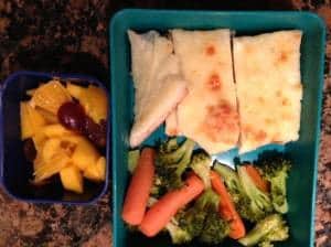 Leftover pizza broccoli and fruit