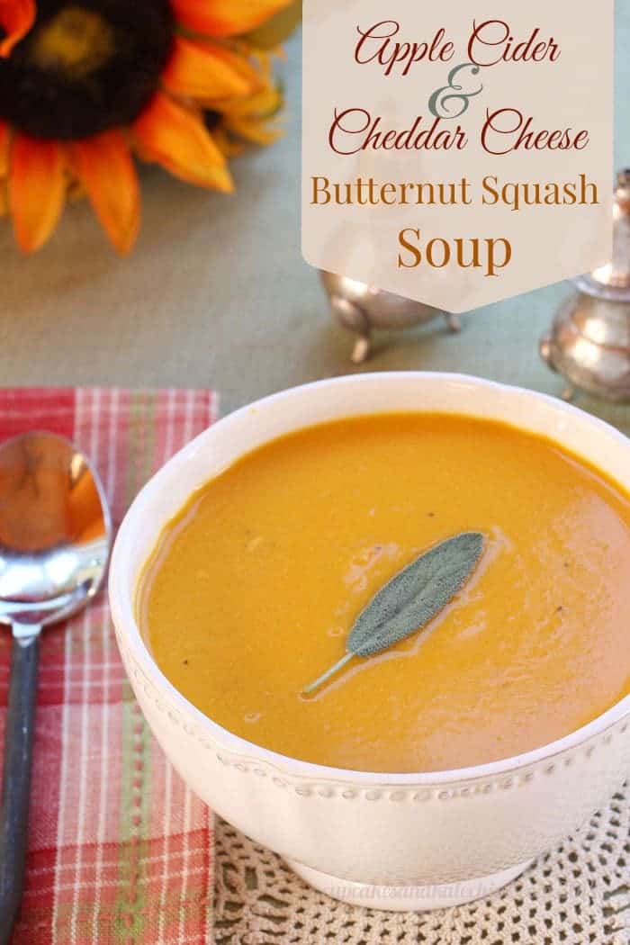 Apple Cider Cheddar Cheese Butternut Squash Soup recipe 002 title 14 Delicious Fall Soup Recipes 12 Fall Soup Recipes