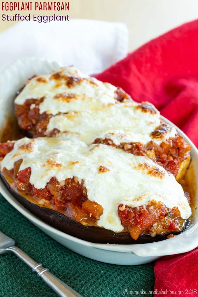 Eggplant Parmesan Stuffed Eggplant Recipe image with title