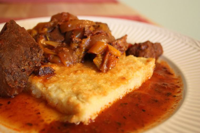 Steak Pizzaiola with Polenta close