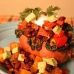 Stuffed baked sweet potatoes with Mexican flair! This healthy gluten-free meal is easy to make any night of the week, and it's a great gluten-free Cinco de Mayo food option, too! | CupcakesAndKaleChips.com