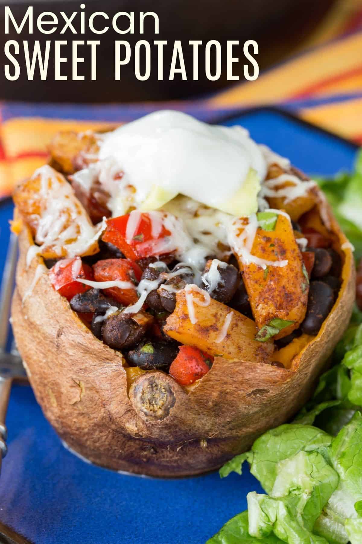Mexican Pineapple Black Bean Stuffed Baked Sweet Potatoes - a healthy, meatless, gluten-free dinner, perfect for Cinco de Mayo! {vegan option}