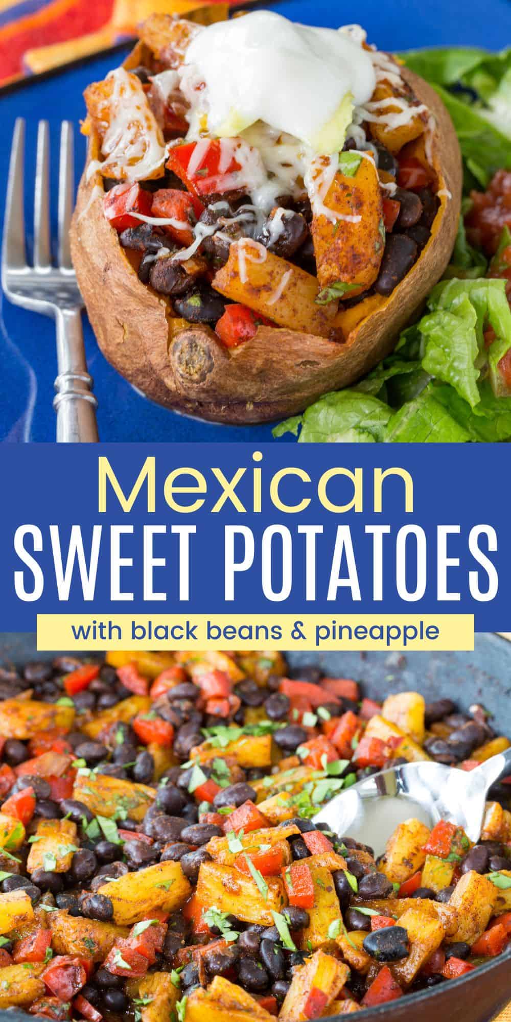 Mexican Pineapple Black Bean Stuffed Baked Sweet Potatoes - a healthy, meatless, gluten-free dinner, perfect for Cinco de Mayo! {vegan option}