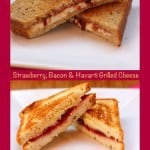 A Collage of Two Images of Havarti Grilled Cheese Sandwiches with a Burgundy Border
