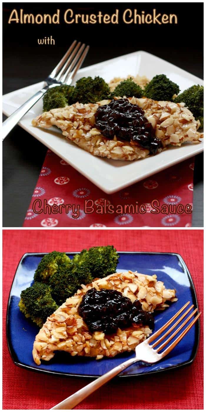 Almond Crusted Chicken with Cherry Balsamic Sauce - it's easy to impress with this nutty, crunchy chicken topped with a sweet and tangy sauce. | cupcakesandkalechips.com | gluten free