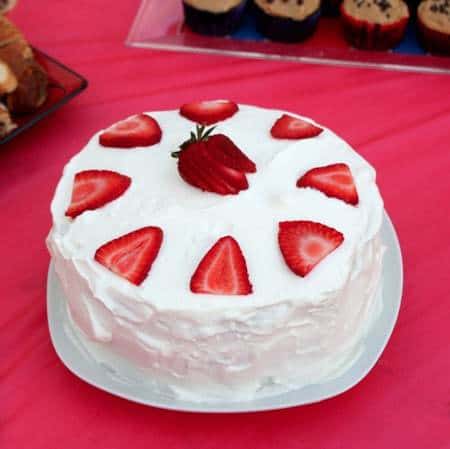 Cake with Strawberries and Whipped Cream