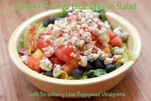 Summer Fruit and Blue Cheese Salad with Strawberry Lime Poppy Seed Vinaigrette - a summer salad with a perfect sweet and savory combo for a light lunch or meatless dinner. | cupcakesandkalechips.com | gluten free, vegetarian