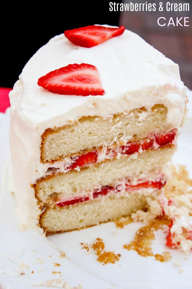 Homemade Strawberries and Cream Cake Recipe image with title