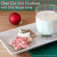 Chai tea cut out cookies on a plate with a glass of milk.