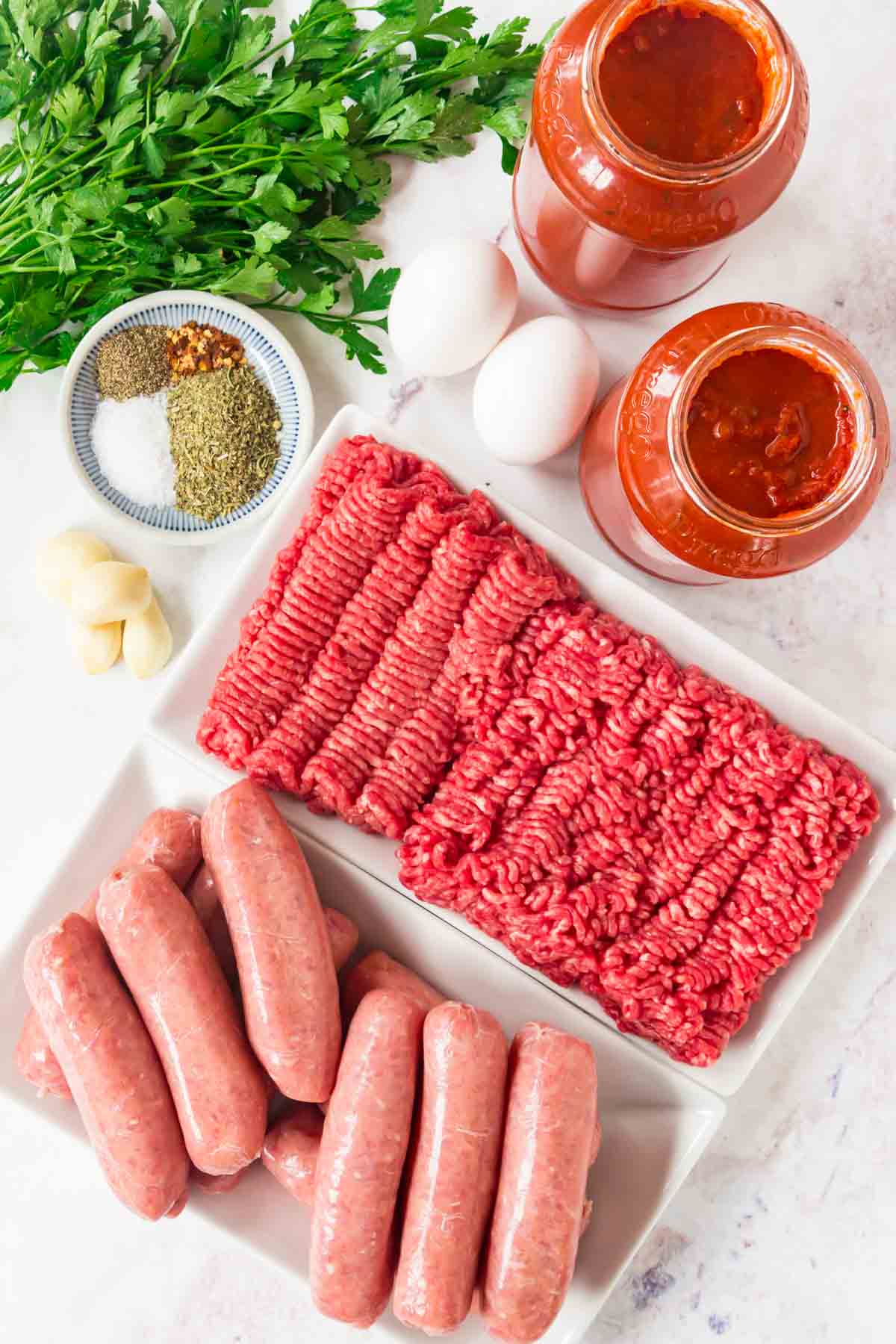 The ingredients for homemade gluten-free Italian meatballs.