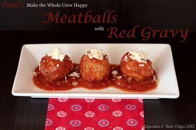 Sausage meatballs with red gravy is a crowd pleasing, gluten free, comfort food dinner that the whole gang will love! | Recipe on CupcakesAndKaleChips.com