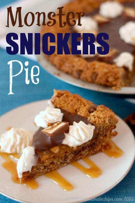 Monster Snickers Pie - a giant monster cookie crust and layers of caramel, peanuts, and chocolate ganache, this is the ultimate dessert recipe! | cupcakesandkalechips.com | gluten free