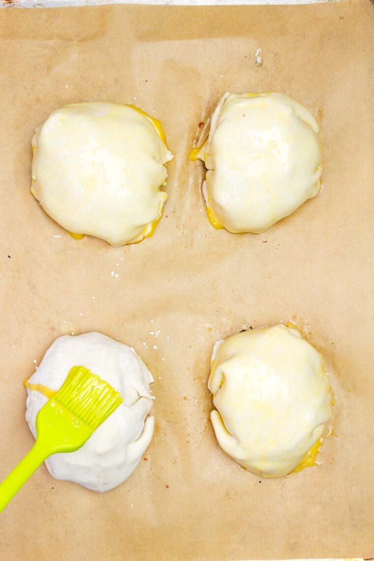 Brushing puff pastry with egg wash