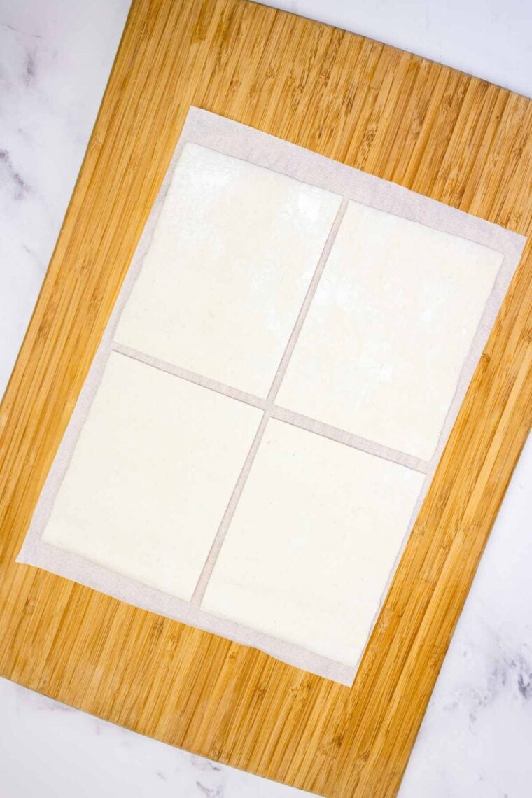 Puff pastry sheet cut into four rectangles