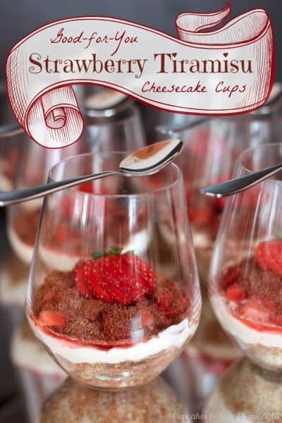No-Bake Strawberry Tiramisu Cheesecake Cups - a healthy dessert tastes indulgent. Grain free, gluten free, and make with Greek yogurt! | cupcakesandkalechips.com