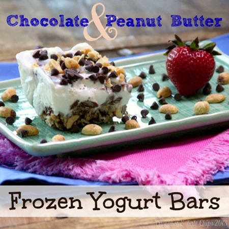 Chocolate Peanut Butter Frozen Yogurt Bars {#glutenfree} - a sweet & salty crust topped with vanilla frozen yogurt swirled with peanut buttery chocolate | cupcakesandkalechips.com