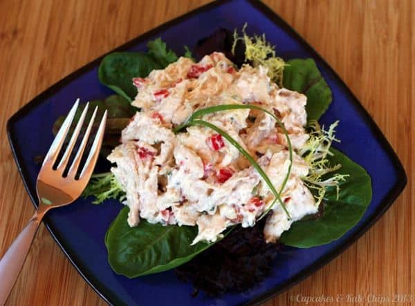 Asian-style pineapple chicken salad on a plate.