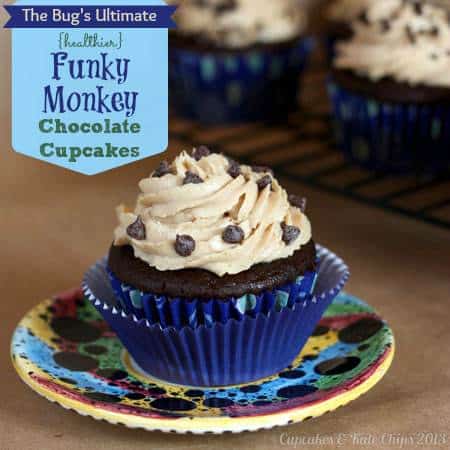 The Bug's Ultimate {Healthier} Funky Monkey Chocolate Cupcakes | cupcakesandkalechips.com | #cupcakes #peanutbutter #chocolate