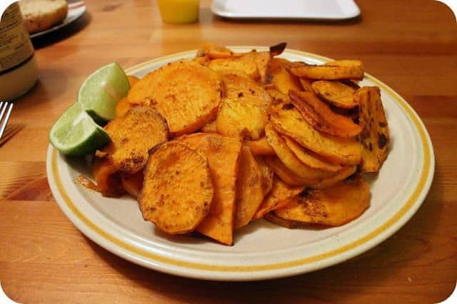 Chili-Lime Sweet Potato Home Fries on a plate