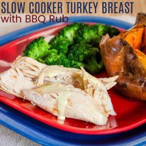 Slow Cooker Turkey Breast with BBQ Rub square featured image with title