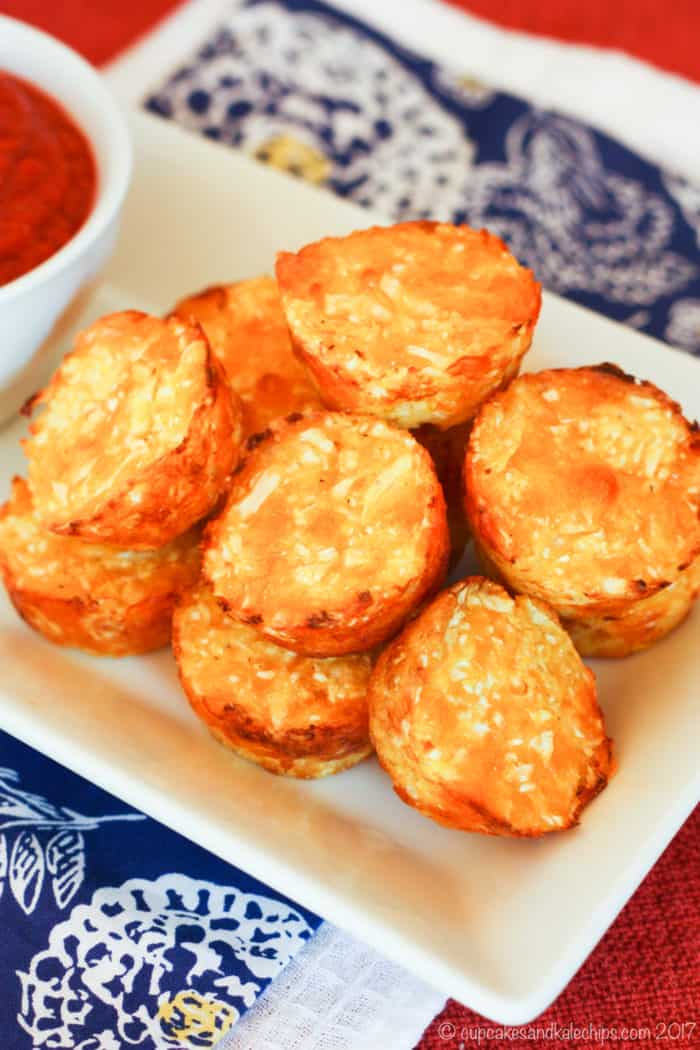 Gluten Free Cauliflower Tots on a white square plate