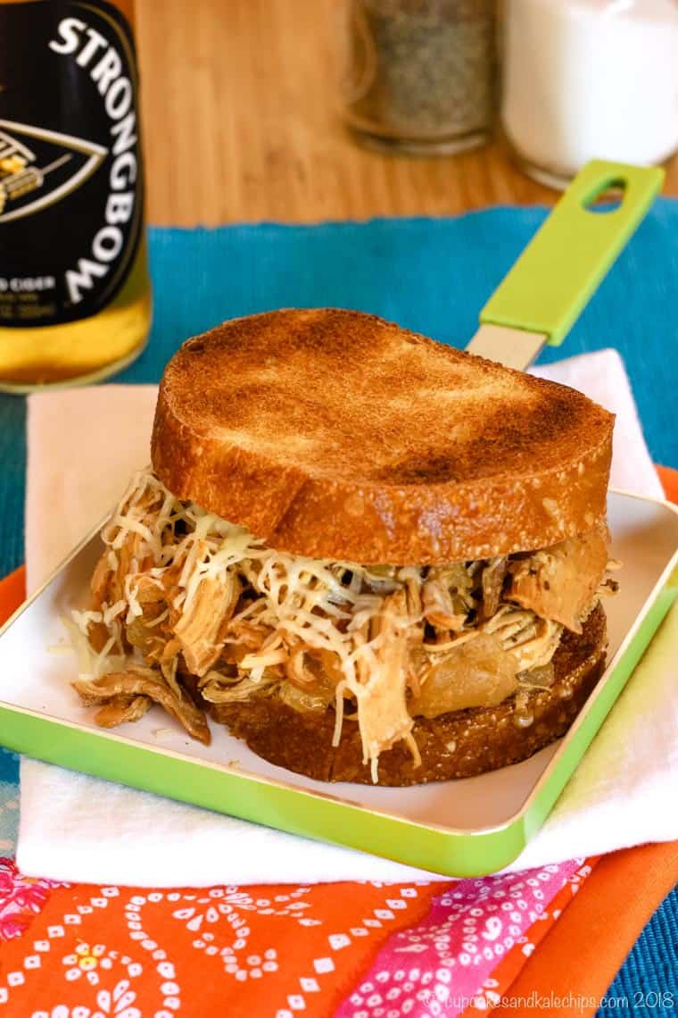 Apple Cider Slow Cooker Pulled Chicken Sandwiches on toasted sourdough bread