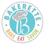 Bakerette circular logo with Bake Eat Savor motto