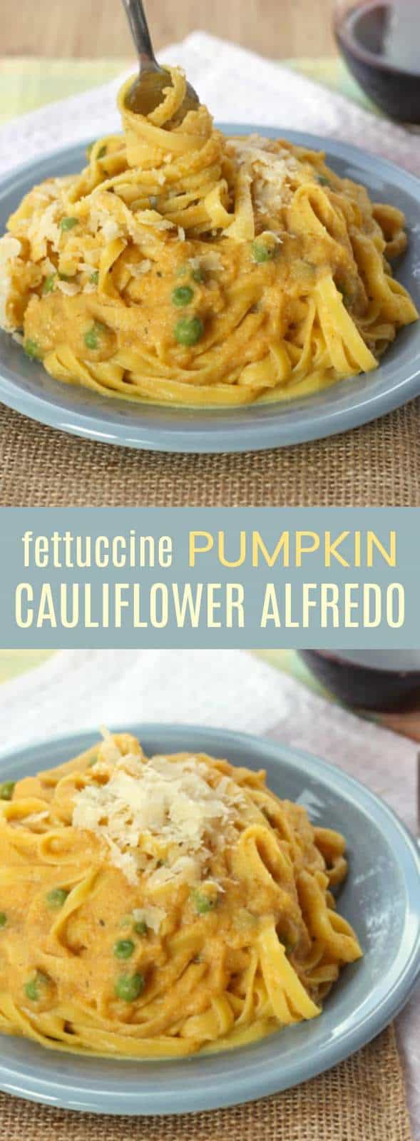 Fettuccine Pumpkin Cauliflower Alfredo - a healthy way to enjoy fettuccine Alfredo! This cauli-fredo recipe is a delicious gluten-free sauce to enjoy over pasta or zoodles for a low carb option. #cauliflower #pumpkin #glutenfree #fettuccinealfredo