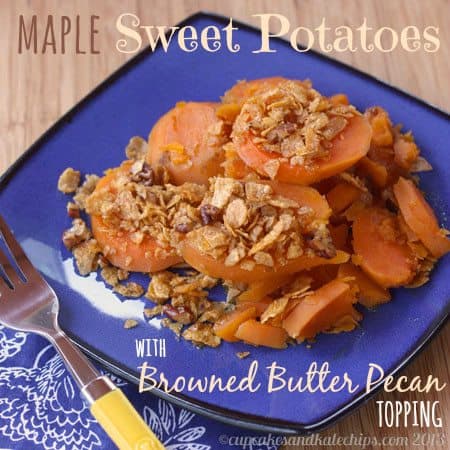 Maple Sweet Potatoes with Browned Butter Pecan Topping | cupcakesandkalechips.com | #Thanksgiving #sidedish #glutenfree