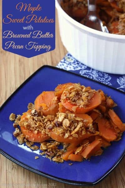 Maple Sweet Potatoes with Browned Butter Pecan Topping | cupcakesandkalechips.com | #Thanksgiving #sidedish #glutenfree