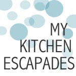 My Kitchen Escapades square logo with aqua circles