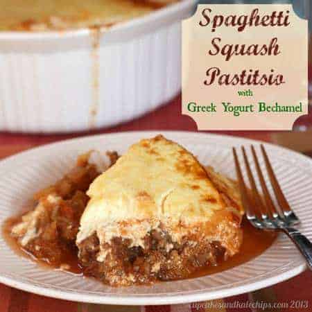 Spaghetti Squash Pastitsio with Greek Yogurt Bechamel - the traditional dish reinvented in a lighter, gluten free version | cupcakesandkalechips.com | #spaghettisquash #glutenfree