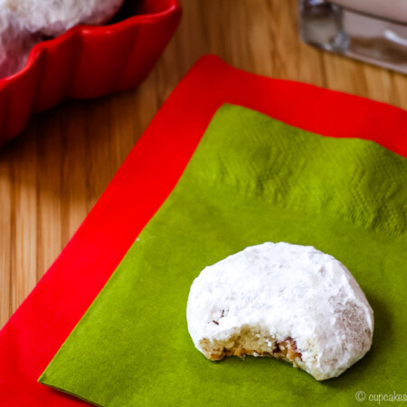 Toffee Almond Snowball Cookies Rolled in Powdered Sugar