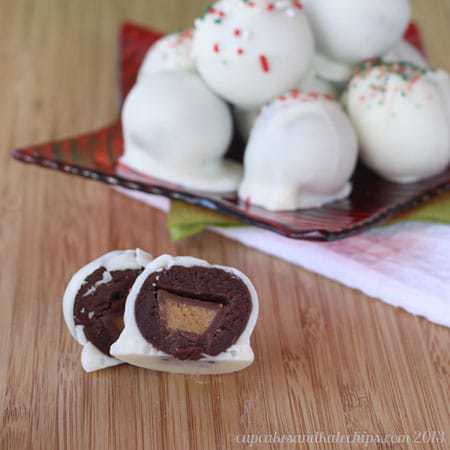 Gluten free, grain free, Flourless Chocolate Peanut Butter Cup Cookie Dough Truffles, made with a secret ingredient, plus added protein and fiber for healthy goodness! | cupcakesandkalechips.com | 