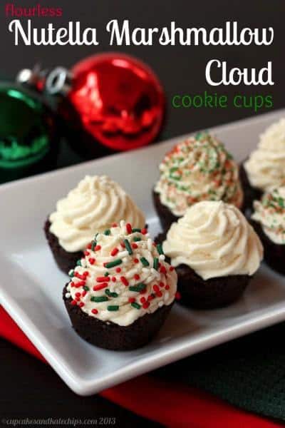 Flourless Nutella Marshmallow Cloud Cookie Cups | cupcakesandkalechips.com | #cookies #cupcakes #glutenfree