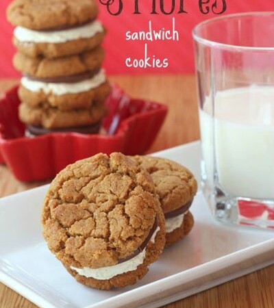 Peanut butter sandwich cookies with nutella and marshmallow buttercream.