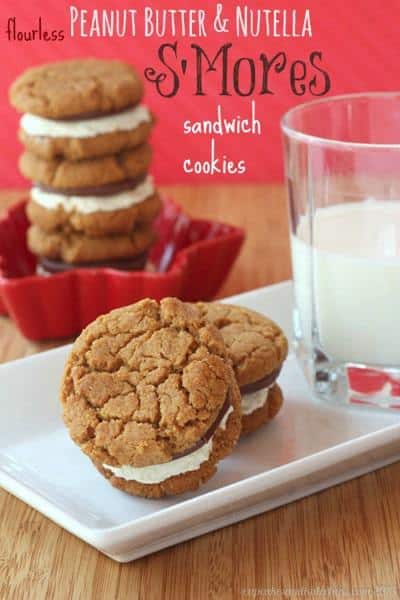 Flourless Peanut Butter Nutella S'Mores Sandwich Cookies | cupcakesandkalechips.com | #christmascookies #glutenfree #marshmallows #smores