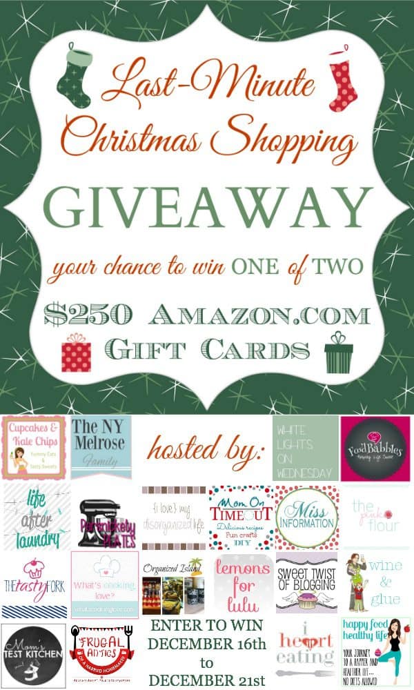 Last Minute Christmas Shopping Giveaway > win one of TWO $250 amazon.com gift cards.  Giveaway ends Dec 21st.