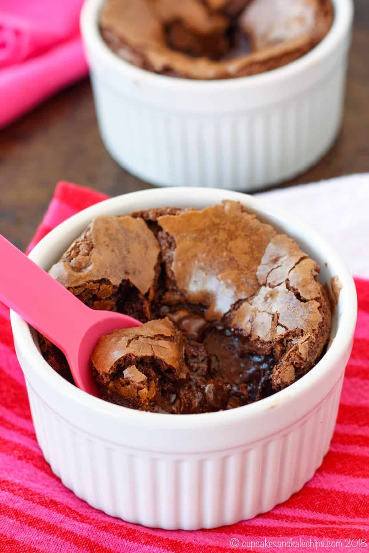 A fudgy gluten-free brownie baked in a ramekin