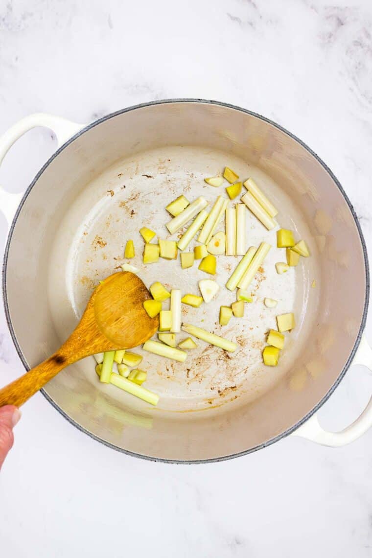 Sauteing garlic, ginger, and lemongrass