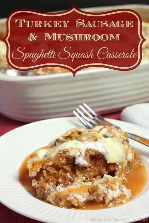 Turkey Sausage & Mushroom Spaghetti Squash Casserole | cupcakesandkalechips.com | #glutenfree #dinner