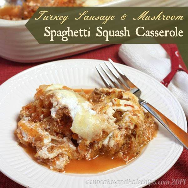 Turkey Sausage & Mushroom Spaghetti Squash Casserole | cupcakesandkalechips.com | #glutenfree #dinner