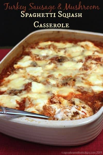 Turkey Sausage & Mushroom Spaghetti Squash Casserole | cupcakesandkalechips.com | #glutenfree #dinner