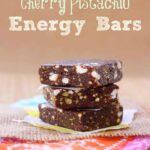 A stack of chocolate cherry pistachio energy bars.
