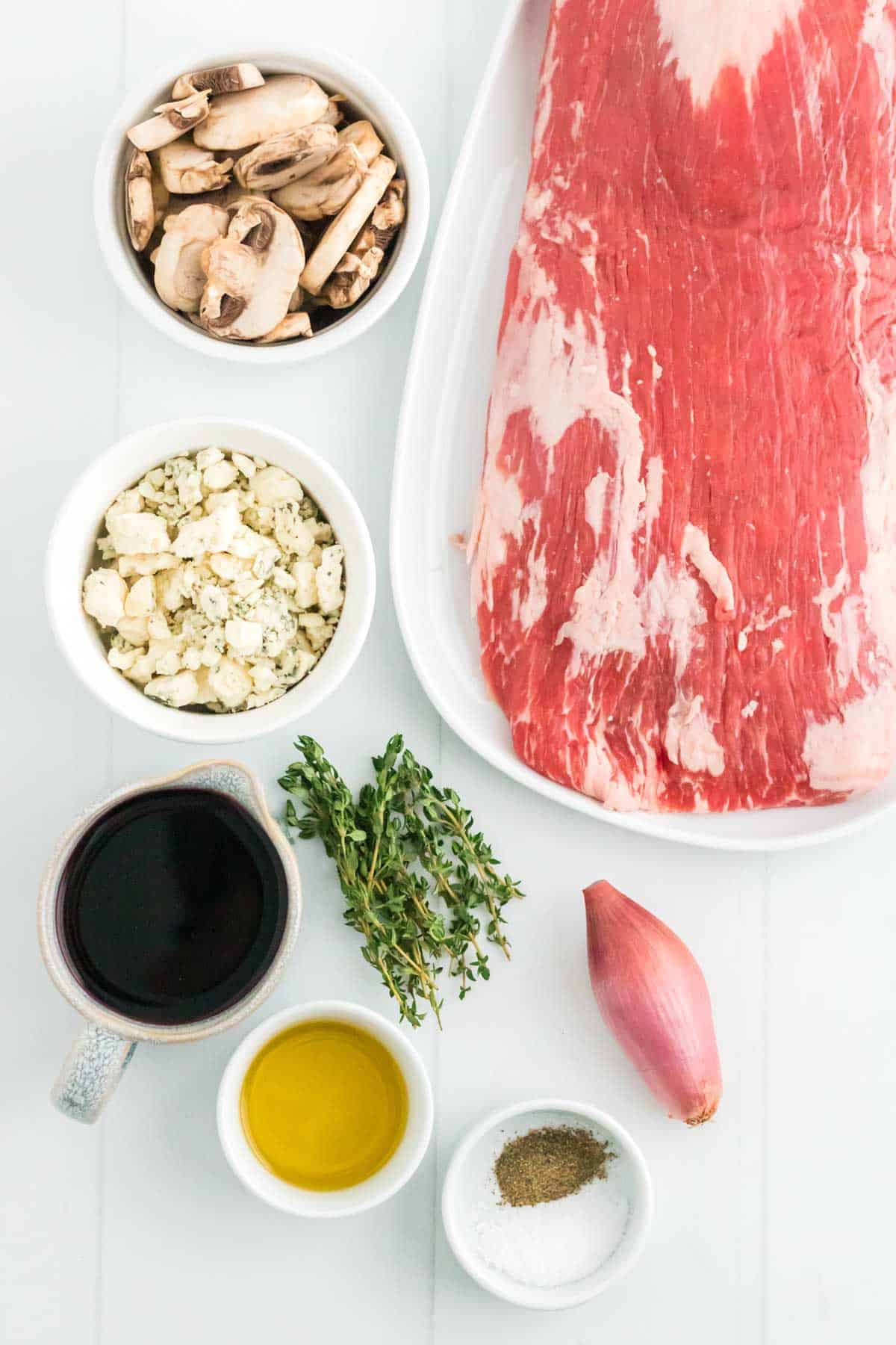 The ingredients for beef wellington braciole filling.