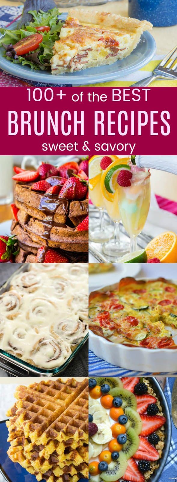 Over 100 of the Best Brunch Recipes with sweet and savory dishes, including pancakes, waffles, muffins, scones, eggs, casseroles, cinnamon rolls, and more. #cupcakesandkalechips #brunch #brunchrecipes #breakfast #easter #easterbrunch