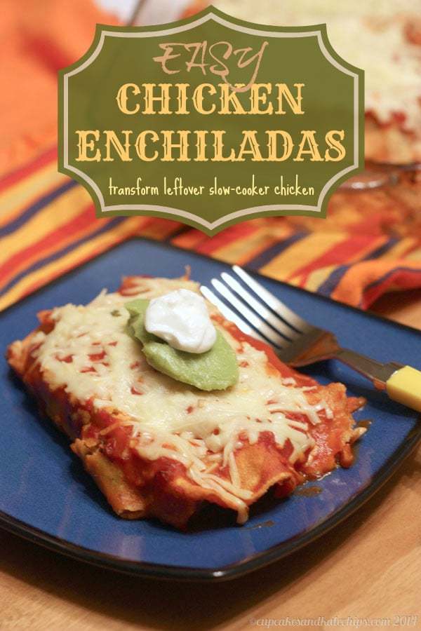 Easy Chicken Enchiladas {made from slow-cooker salsa chicken} | cupcakesandkalechips.com | #glutenfree #weekdaysupper
