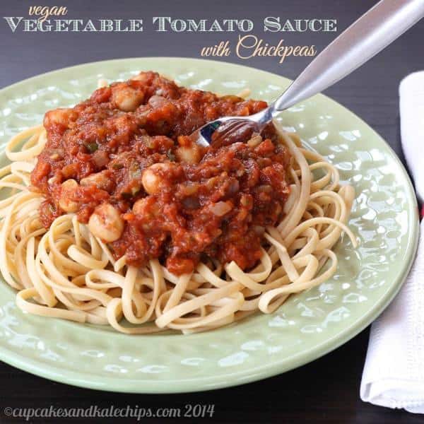 Vegan Vegetable Tomato Sauce with Chickpeas | cupcakesandkalechips.com | #glutenfree #vegetables #pasta #vegetarian