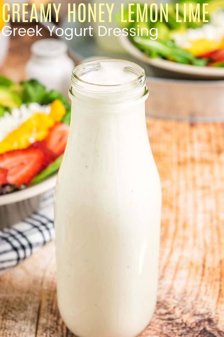 Creamy Honey Lemon Lime Greek Yogurt Dressing Recipe Image with Title